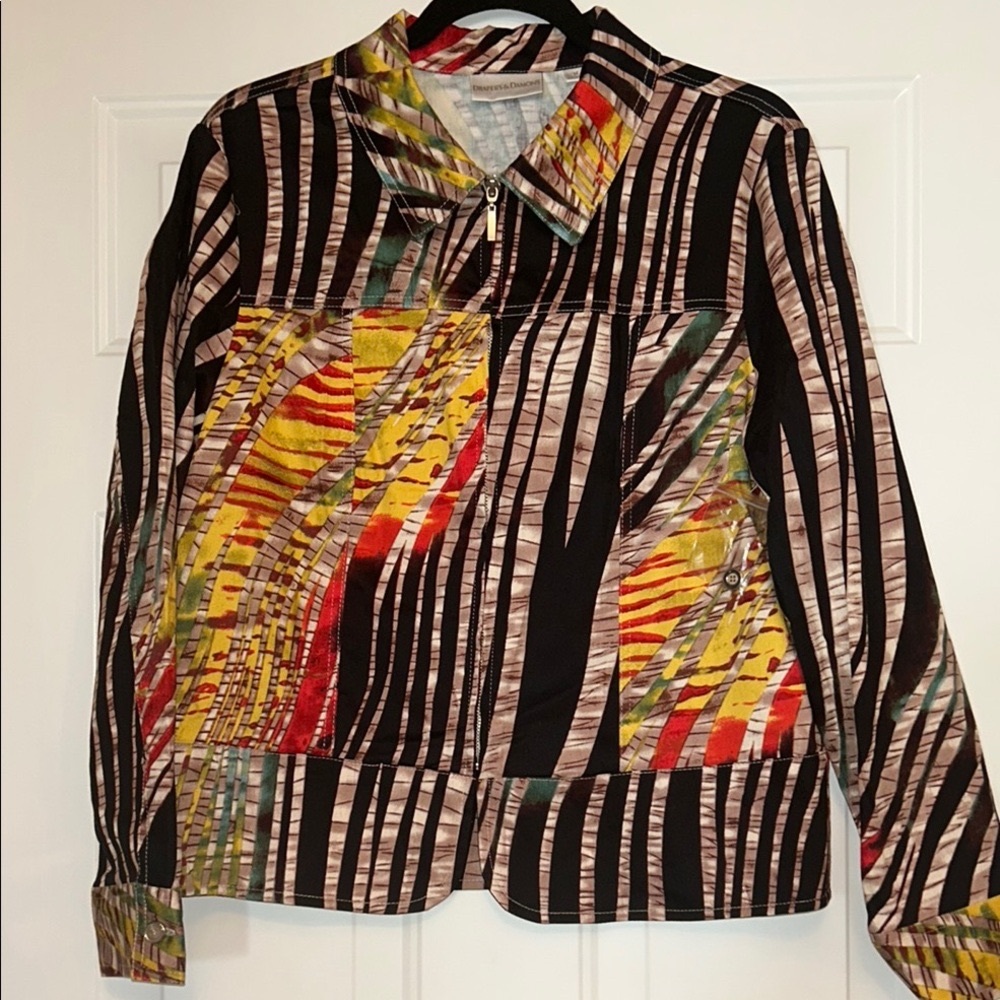 Drapers & Damon’s Full Zip Cotton Jacket M NWOT Colorful Zebra Maximalist Career
